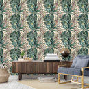 Green Leaves with Gold Zig Zag Wallpaper