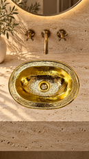 Unlacquered Brass Oval Sink - Moroccan Drop-In Engraved Sink