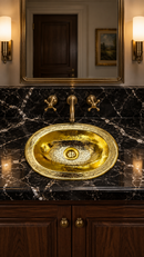 Unlacquered Brass Oval Sink - Moroccan Drop-In Engraved Sink