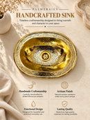Unlacquered Brass Oval Sink - Moroccan Drop-In Engraved Sink