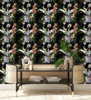 Dark Wallpaper with Flowers and Birds