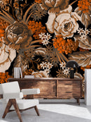 Modish Orange Floral Wallpaper Vogue