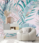 Light Pink and Green Leaves Wallpaper