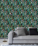 Contemporary Dark Wallpaper with Green Leaves Smart