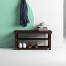 Espresso Brown Wood 2-Shelf Shoe Rack Storage Bench For Entryway or Closet