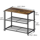 2-Shelf Entryway Shoe Rack Bench with Black Metal Frame and Brown Wood Top