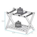 Heavy Duty Solid Wood Luggage Rack with Bottom Storage Shelf in Dark Brown