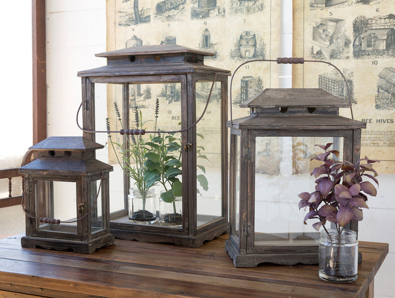 Lovecup Farmhouse Vintage Lantern Wooden Display Boxes, Set of 3, L306