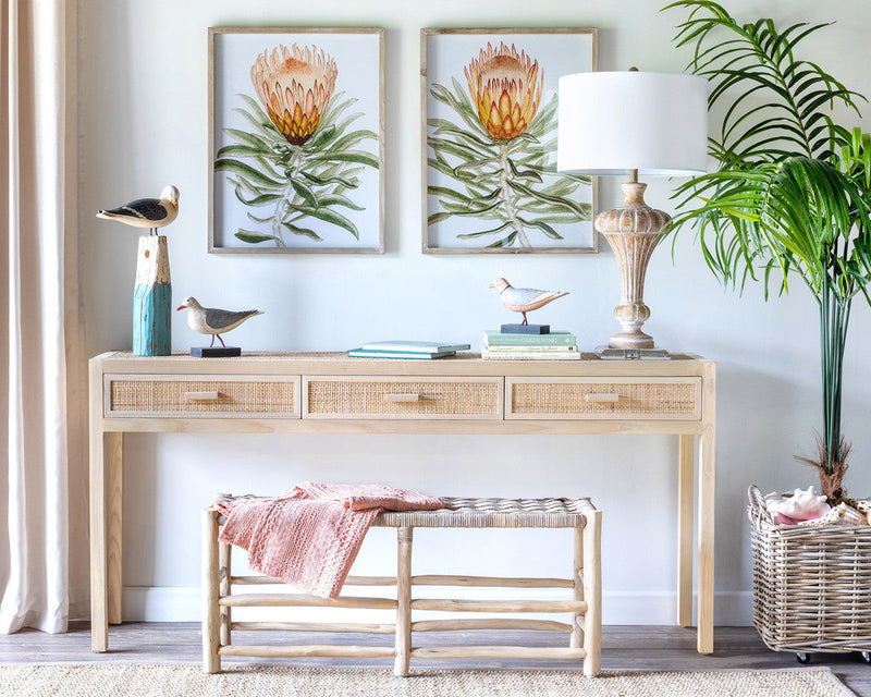 Lovecup Coastal Teak and Rattan Console Table L210