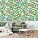 Green Leaves with Flowers Wallpaper