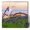 Egret Sunset Landscape | Wall Art Print on Real Wood