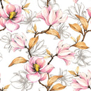Fashionable White Wallpaper with Pink Flowers Chic