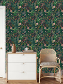 Green Wallpaper with Wildflowers