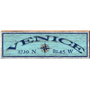 Venice Colorful Compass Blue Latitude Longitude | Wall Art Print on Real Wood