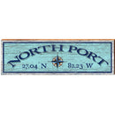 North Port Colorful Compass Blue Latitude Longitude | Wall Art Print on Real Wood