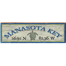 Manasota Key Sea Turtle White/Yellow Latitude Longitude | Wall Art Print on Real Wood