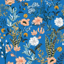 Blue Wallpaper with Flowers and Ladybugs