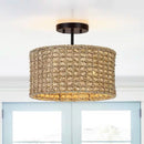 Bohemian 13.6-inch Round Rattan Drum 2-Light Ceiling Light - Semi-Flush Mount