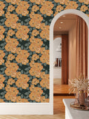 Voguish Orange Floral Wallpaper Tasteful