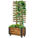Farmhouse Rustic Wooden Raised Garden Bed Planter with Trellis on Wheels
