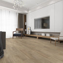 SPC Vinyl Rigid Core 7" Width 60" RL, 8mm Thick, 2mm IXPE Earthen Mink Galea Floors - Mazzia Collection Product shoot Hall view 
