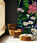 Contemporary Modern Dark Wallpaper with Flowers