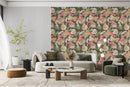 Green Leopard Pattern Wallpaper with Flowers