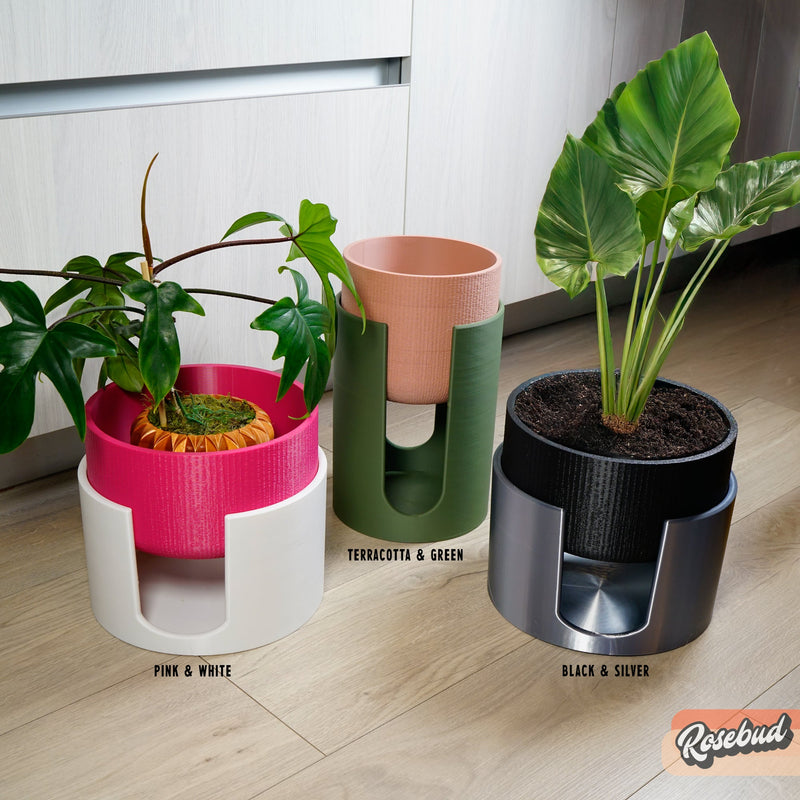 Modern Elevated Planter and Plant Stand Set