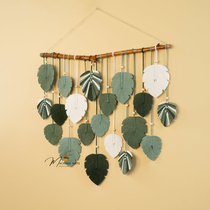 macrame monstera leaf Elodie Monstera Mixed Macrame Leaves Wall Hanging
