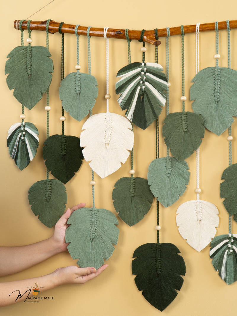 macrame monstera leaf Elodie Monstera Mixed Macrame Leaves Wall Hanging