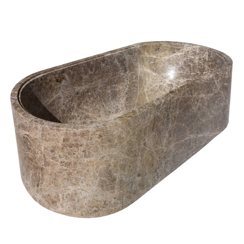 Emperador Light Marble Bathtub Hand-carved from Solid Marble Block (W)29.5" (L)67" (H)19.5" angle view