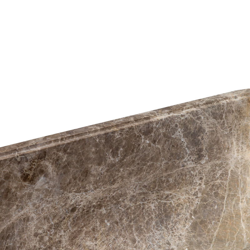 Emperador Light Marble Bathtub Hand-carved from Solid Marble Block (W)29.5" (L)67" (H)19.5" profile view