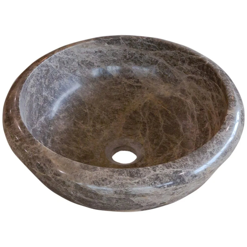 Emperador Brown Natural Stone Marble Drop-in or Above Vanity Bathroom Vessel Sink Polished (D)16" (H)6" angle view