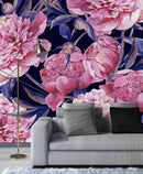 Stylish Pink Peonies Contemporary Wallpaper