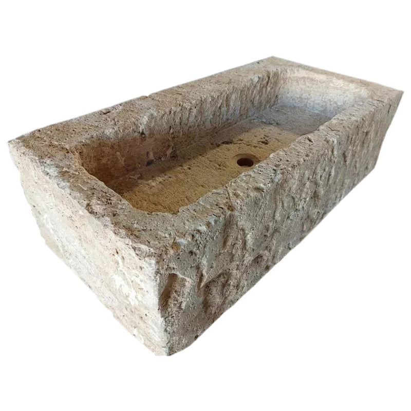 Ephesus Light Travertine Rustic Old-world Look Wall-mount Outdoor Sink (W)18" (L)28" (H)8" angle view