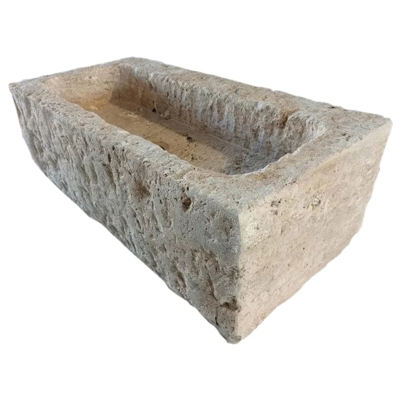 Ephesus Light Travertine Rustic Old-world Look Wall-mount Outdoor Sink (W)18" (L)28" (H)8" angle view