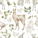White Wallpaper with Leaves and Animals
