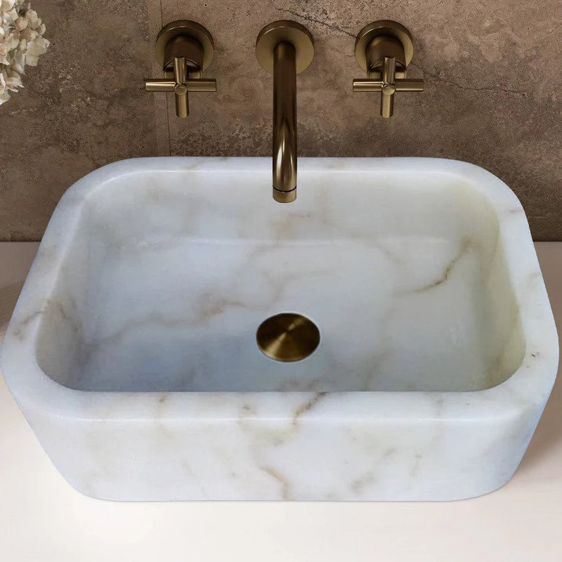 European Sugar Marble Sink Natural Stone Rectangular sink bathroom view 