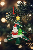 Christmas Ornament - Glossy Gingerbread Tree with Santa. Wizardi Festive Decoration F07-N2-12-AA453B