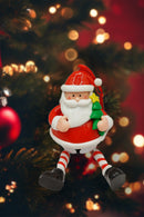 Glossy Gingerbread Santa with Dangling Legs and Bell Christmas Festive Decoration by Wizardi F07-N2-15-SBB004A