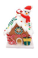 Gingerbread Snow House with Snowman Christmas Festive Decoration by Wizardi F07-N2-18-EE403C