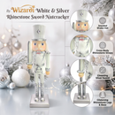 White and Silver Rhinestone Swordsman Christmas Wooden Nutcracker 9 in by Wizardi F07M14-34-N01364A