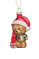 Christmas Glass Ornament - Teddy Bear with Gift by Wizardi F07M3-14 HB-SY25084