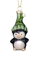 Christmas Glass Ornament - Penguin with Hat by Wizardi F07M3-32 HB-SY25361