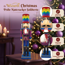 Wooden Vibrant Nutcracker with Chevron-Hat Wizardi F07M6-10 blue stand