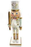 White and Gold Sword Guard Christmas Wooden Nutcracker 10 in by Wizardi F07M6-14A