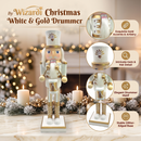 White and Gold Drummer Christmas Wooden Nutcracker 10 in by Wizardi F07M6-14C