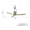 54 Inch Dylan Solid Wood Blades Downrod Mount Ceiling Fan with Remote Control