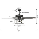 52" Urbana In Indoor Matte Black Industrial Ceiling Fan with Pull Chain and Light Kit