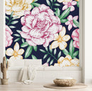 Dark Wallpaper with Yellow and Pink Flowers